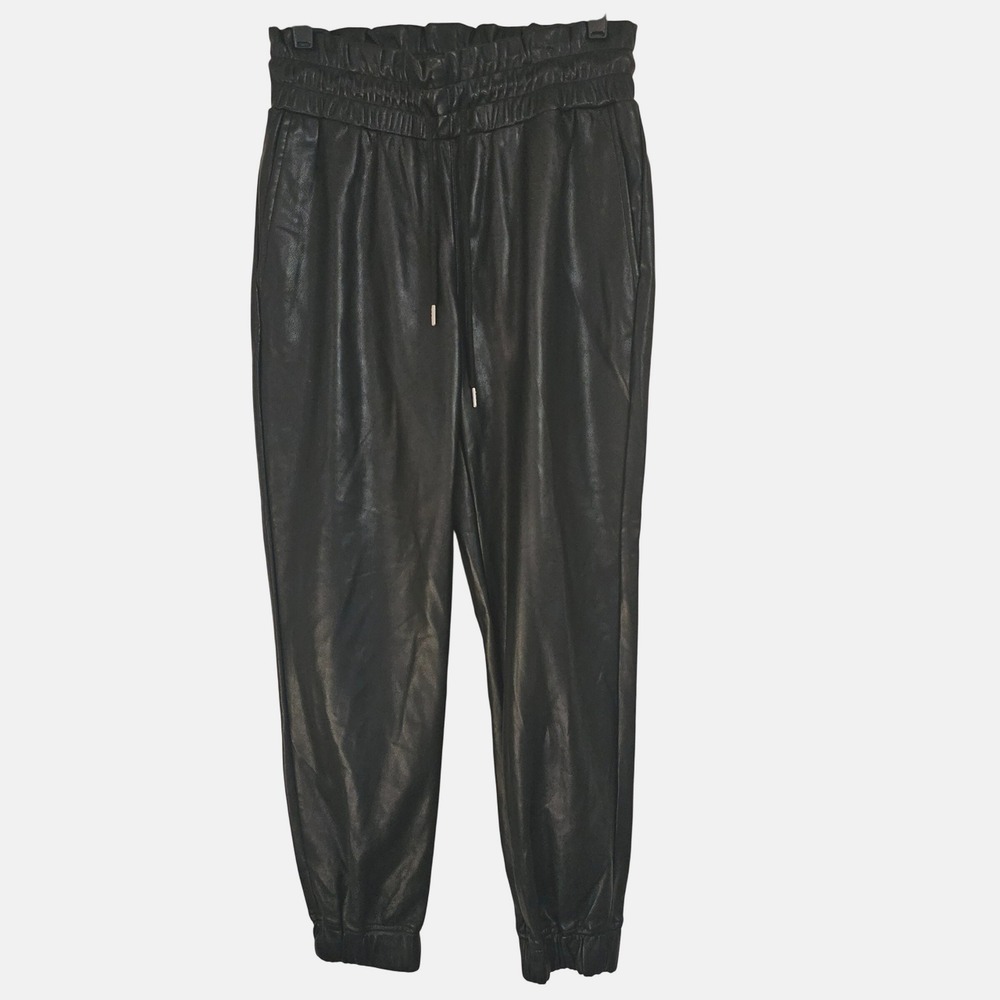 7 For All Mankind Faux Leather Paperbag Jogger Pants Black S Vegan Goth Punk New